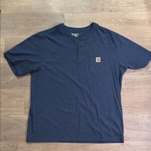 Carhartt Navy Short-Sleeve Henley with Pocket Logo XL Loose Fit